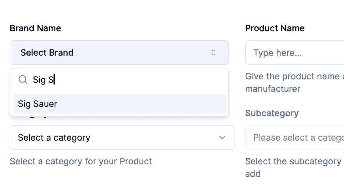 Brand selection dropdown